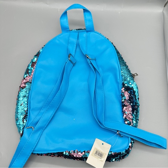 Sequin Flip Backpack β Reversible Blue Glitter Bag | Sparkle School or Daypack - Picture 2 of 3